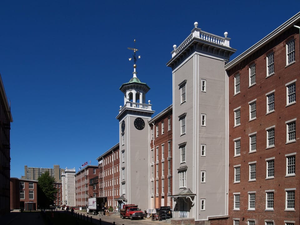 Boott Cotton Mills Museum brick mill exterior at Lowell National Historical Park, Massachusetts
