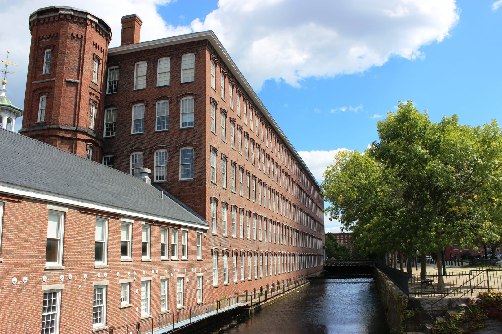Boott Cotton Mills Museum brick mill exterior at Lowell National Historical Park, Massachusetts