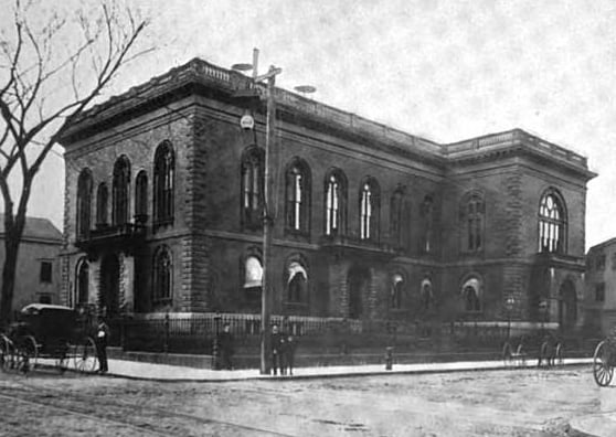 The New Bedford Free Public Library building in 1899, New Bedford, Massachusetts.
