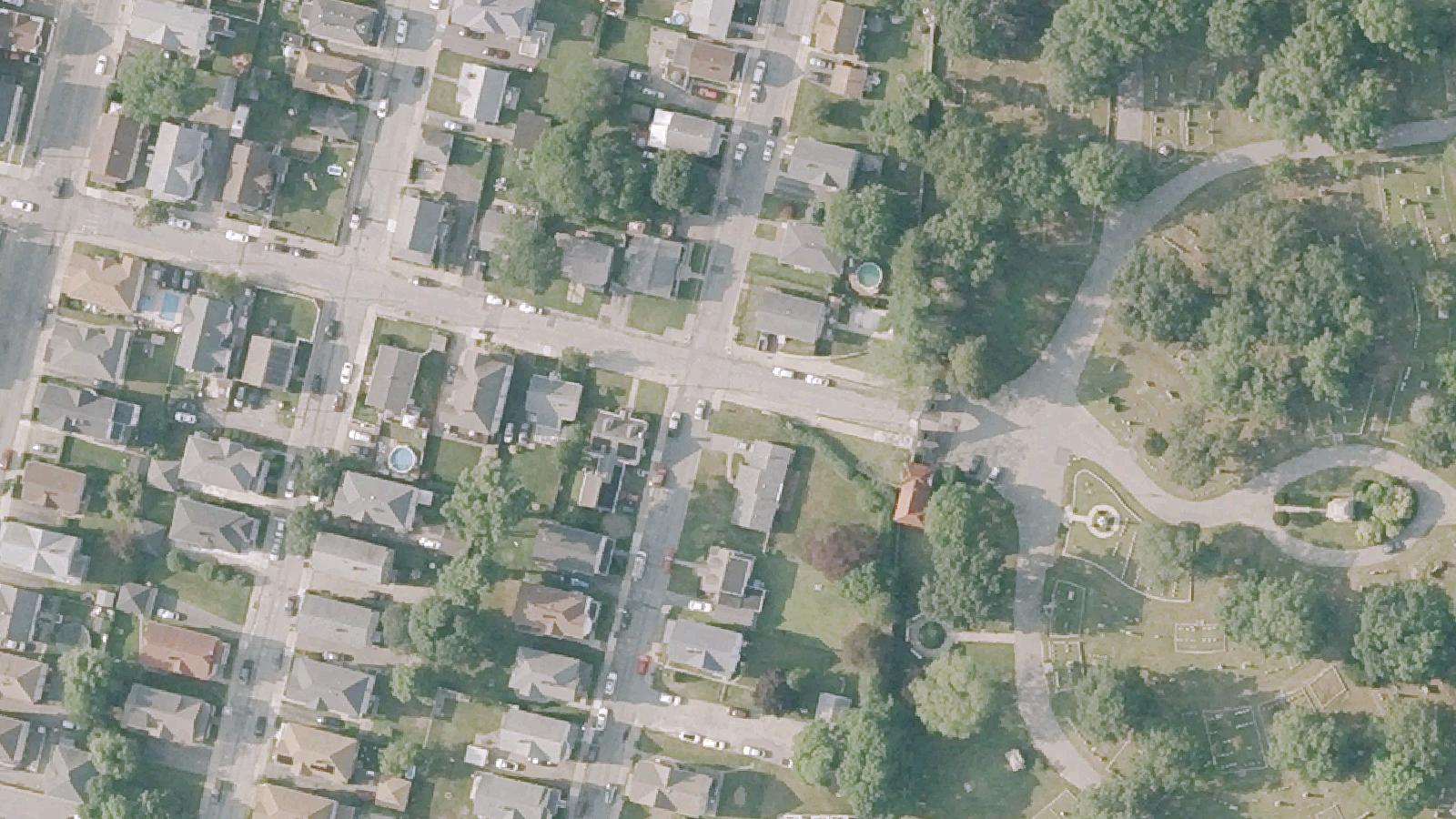 Aerial survey view of Oak Grove Cemetery
