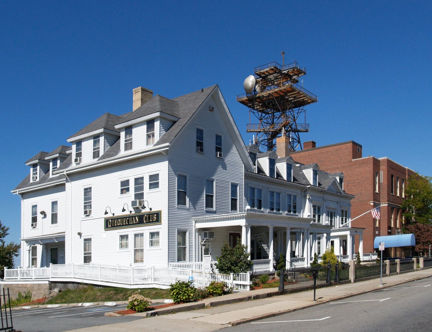 Exterior of the Quequechan Club, an 1861 Colonial Revival building on North Main Street in Fall River, Massachusetts