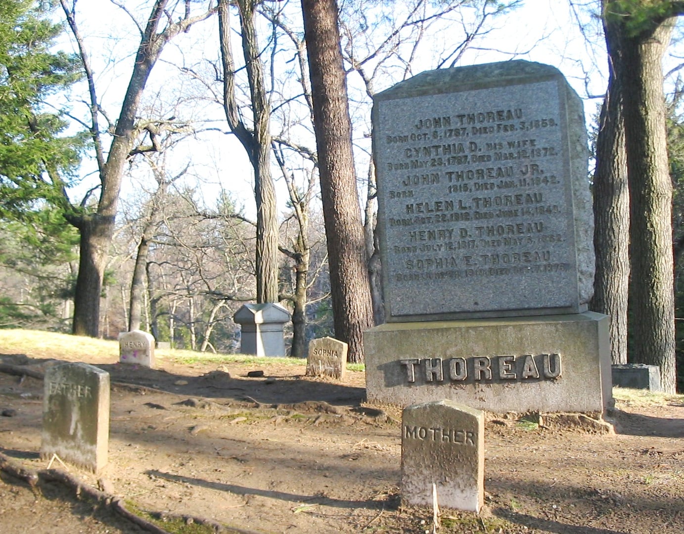 Thoreau family gravesite on Authors' Ridge at Sleepy Hollow Cemetery in Concord, Massachusetts