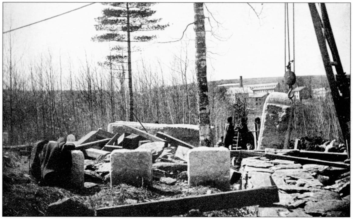 Construction of the cemetery's stone wall and gates, 1892-1894, funded by a bequest from Dr. Pliny Earle.