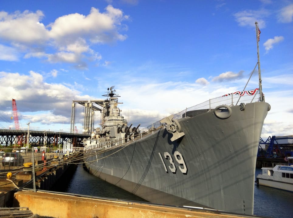 USS Salem (CA-139) heavy cruiser moored at the United States Naval Shipbuilding Museum in Quincy, Massachusetts