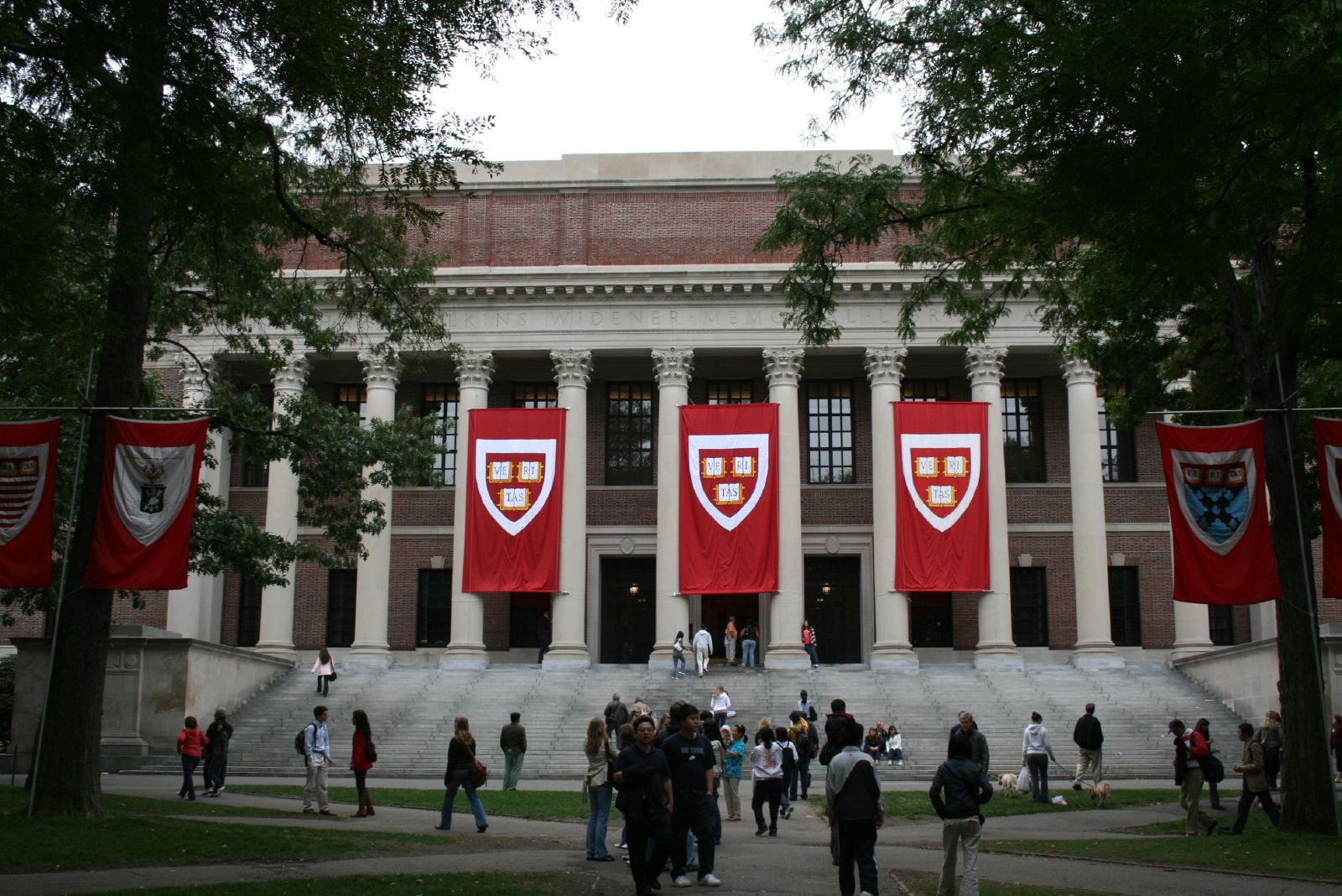 Beaux-Arts limestone facade of the Harry Elkins Widener Memorial Library (1915), Harvard Yard, Cambridge, Massachusetts