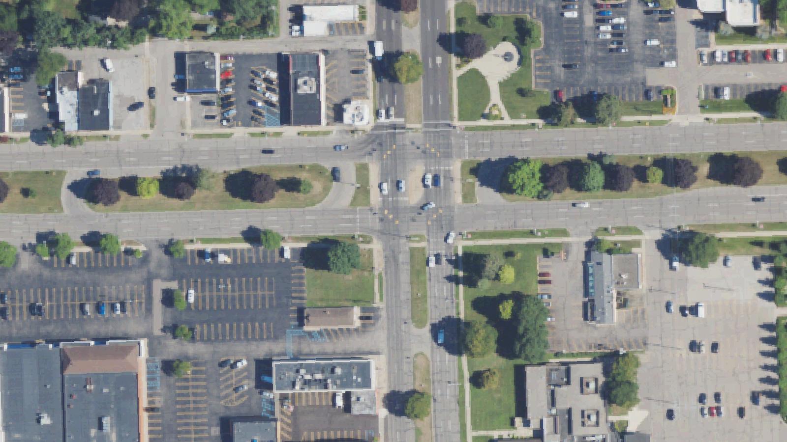 Aerial survey view of Farmington Cemetery at 5 Mile and Farmington Road