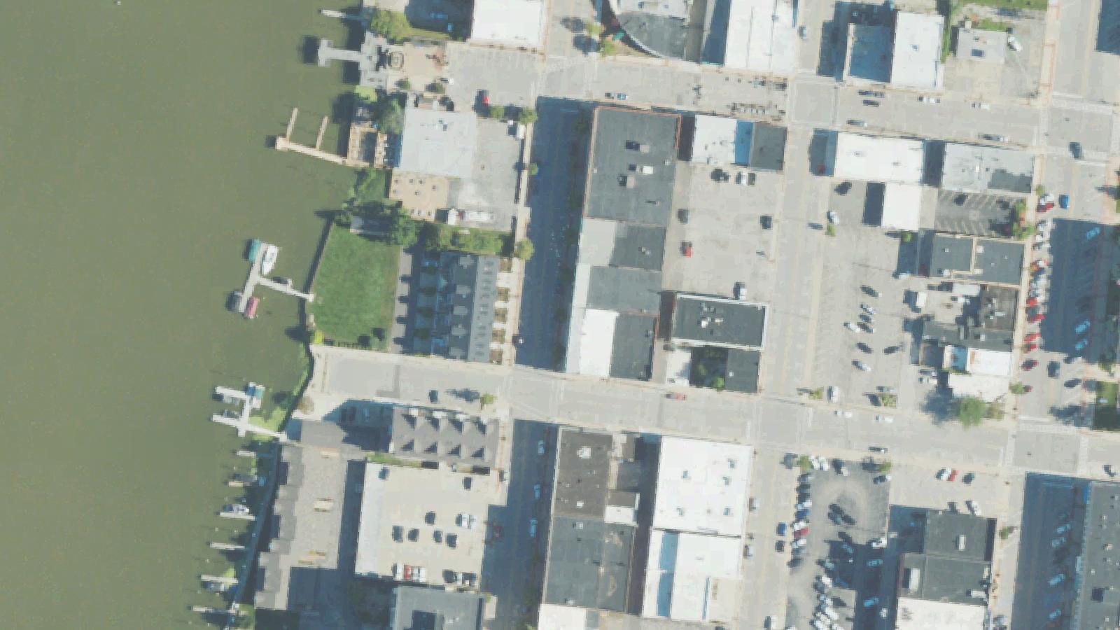 Aerial survey view of Bay City Antiques Center (Campbell House Hotel)