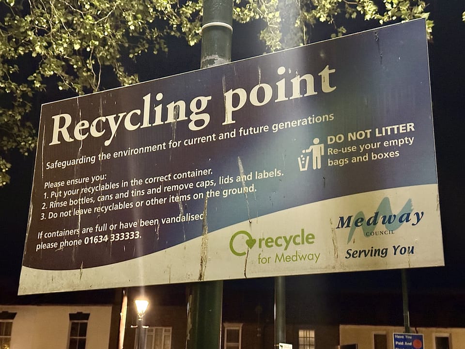 Recycling Point sign at Medway Park Sports Centre, Gillingham