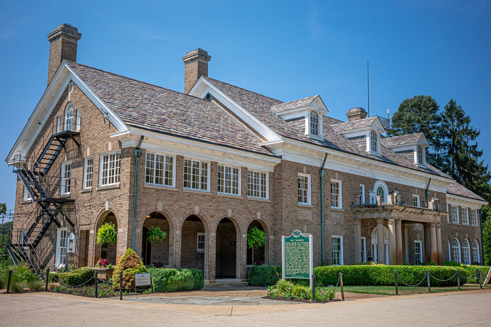Brick Tudor exterior of the Dorr E. Felt Mansion near Holland, Michigan