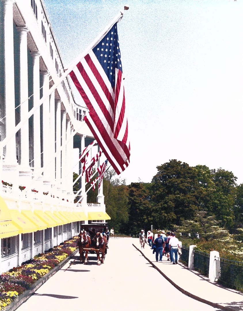 Grand Hotel front entrance approach on Mackinac Island