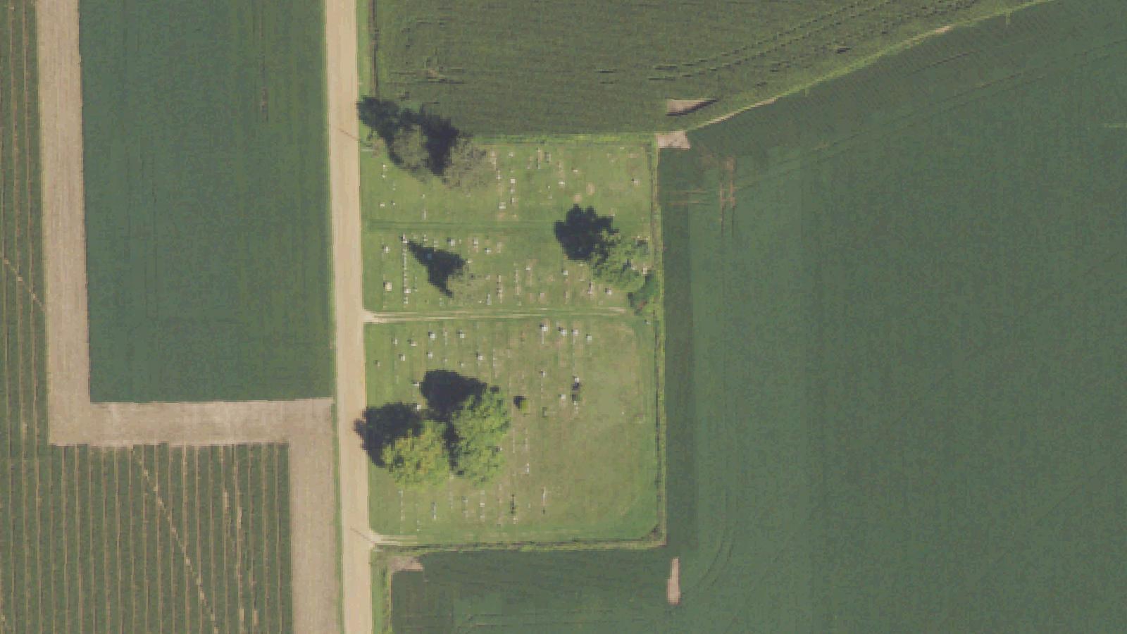 Aerial survey view of Harrison Cemetery (Prairie Ronde)