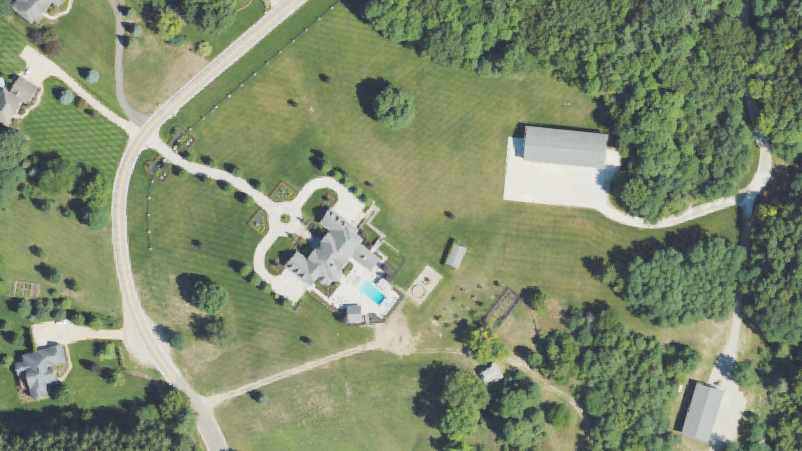 Aerial survey view of Old Hillcrest Sanatorium (Michigan State Sanatorium at Howell)