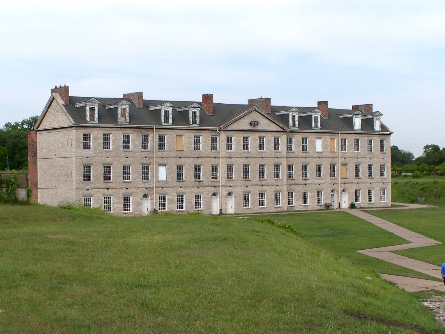 Original 1848 limestone barracks at Historic Fort Wayne, a star fort on the Detroit River in Detroit, Michigan