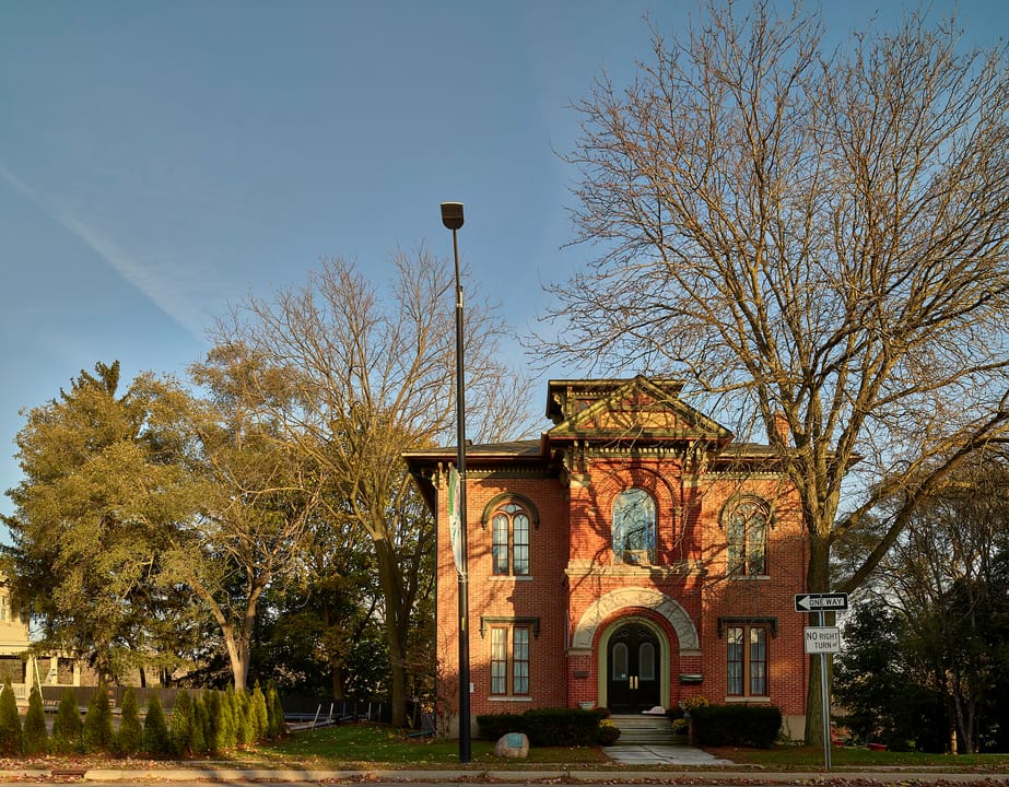 The 1858 Italianate Ladies' Library building at 130 North Huron Street in Ypsilanti, Michigan, designated a historic structure.