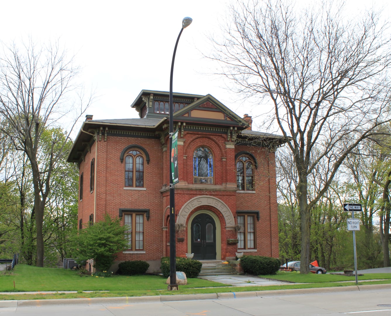 The 1858 Italianate Ladies' Library building at 130 North Huron Street in Ypsilanti, Michigan, designated a historic structure.