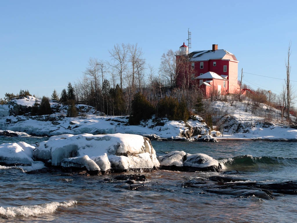 Marquette Harbor Lighthouse on the Lake Superior waterfront in Marquette, Michigan