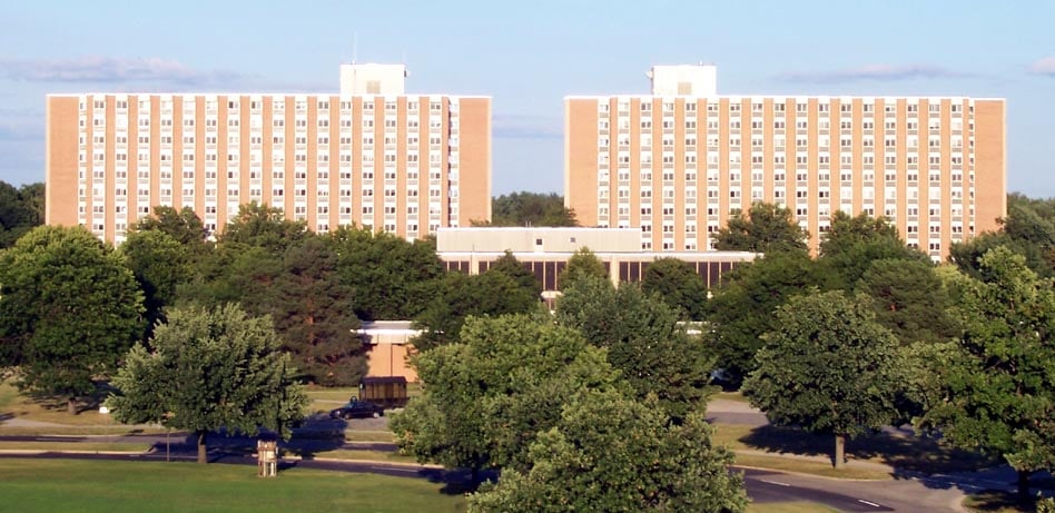 Hubbard Hall twelve-story residence tower on the eastern edge of Michigan State University campus in East Lansing, Michigan