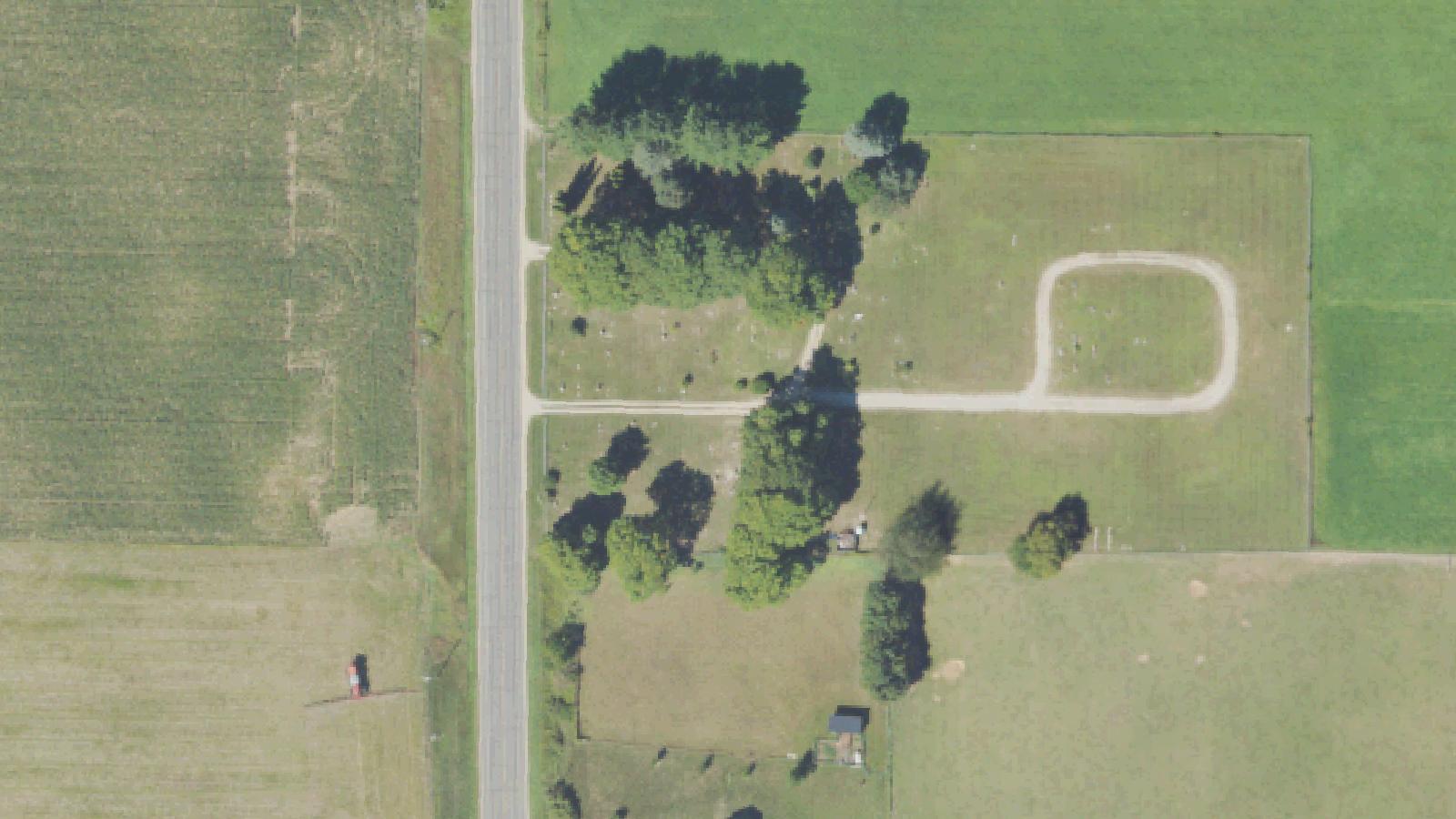Aerial survey view of Monroe Center Cemetery