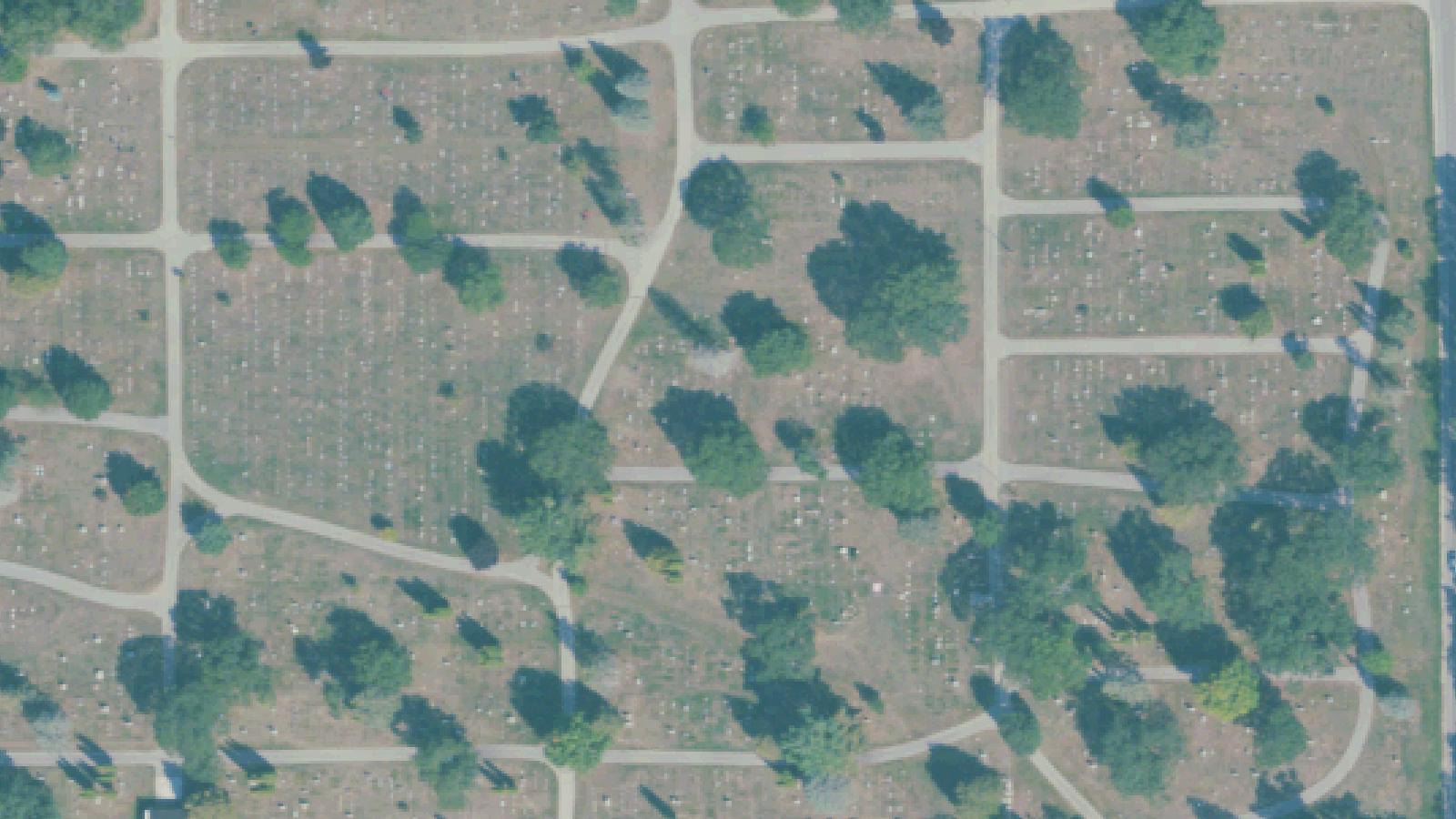 Aerial survey view of North Bluff Cemetery