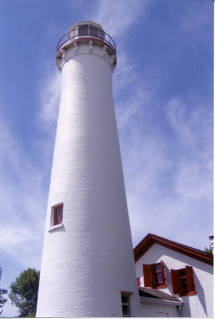 The 1870 New Presque Isle Lighthouse tower on Lake Huron in Presque Isle, Michigan