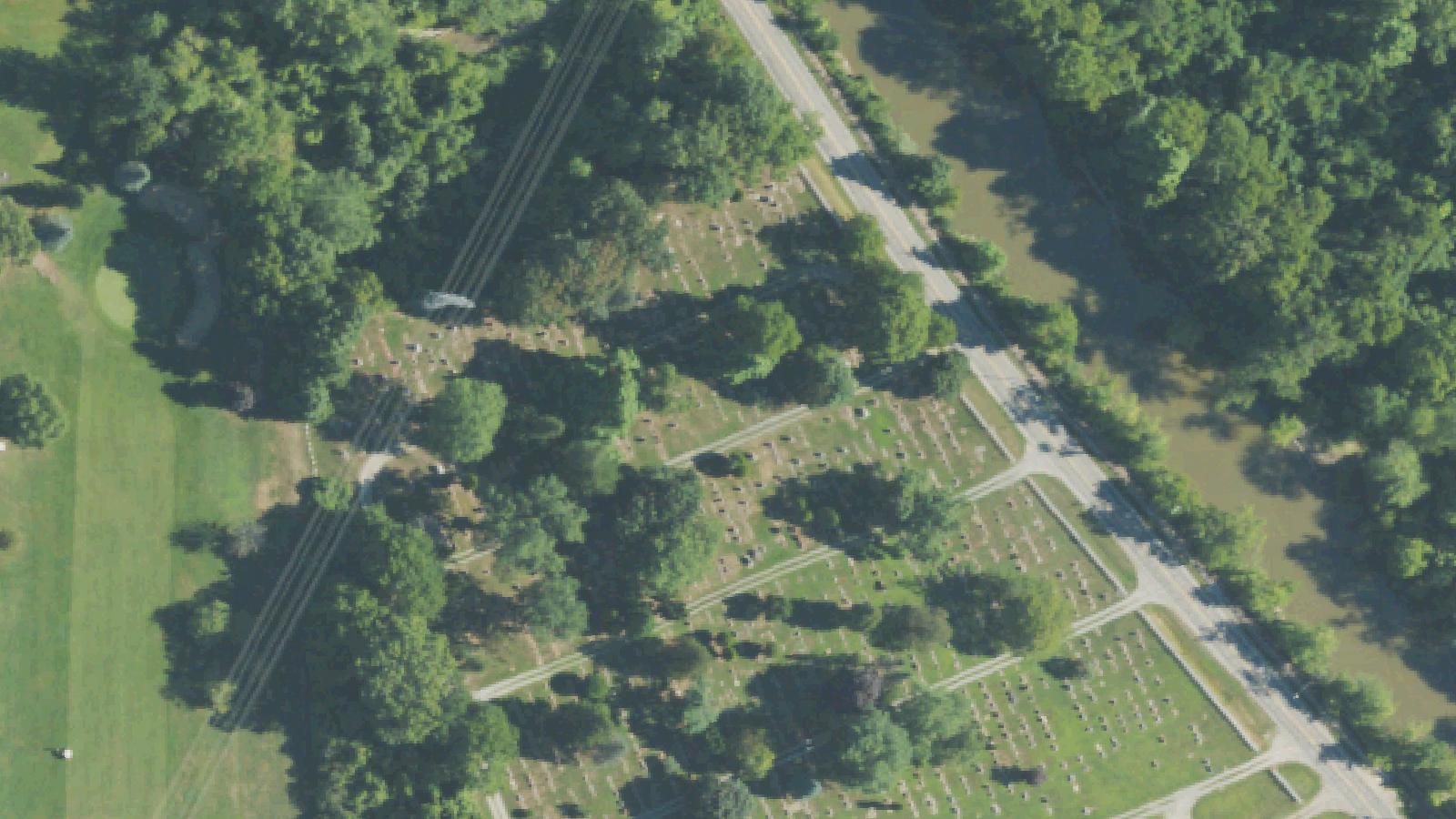 Aerial survey view of Riverside Cemetery (South Rockwood)