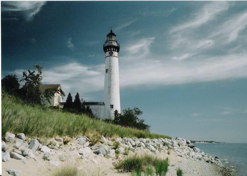 South Manitou Island Lighthouse tower and keeper's quarters on a remote Lake Michigan island