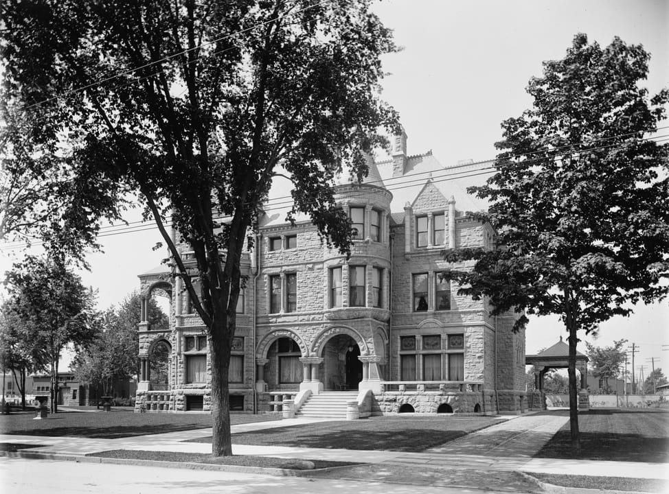The Whitney mansion exterior — 1894 Romanesque Revival, Woodward Avenue, Detroit