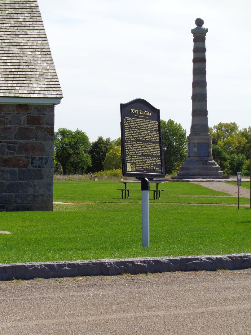 Fort Ridgely visitor center and historical monument at Fort Ridgely State Park near Fairfax, Minnesota