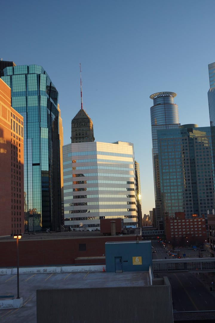 Exterior of the Foshay Tower in downtown Minneapolis, Minnesota — a 32-story Art Deco obelisk-form skyscraper completed in 1929 and modeled on the Washington Monument, now the W Minneapolis hotel