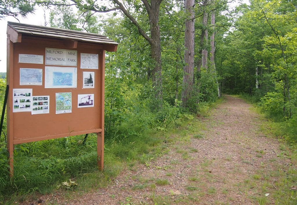 Milford Mine Memorial Park in Crow Wing County near Crosby, Minnesota, site of the 1924 mining disaster that killed 41 men, listed on the National Register of Historic Places.