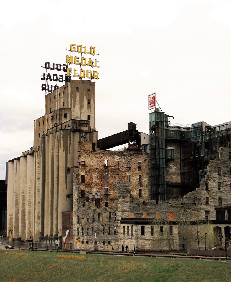 Limestone ruins of the Washburn A Mill Complex housing the Mill City Museum on the Minneapolis riverfront, Minnesota