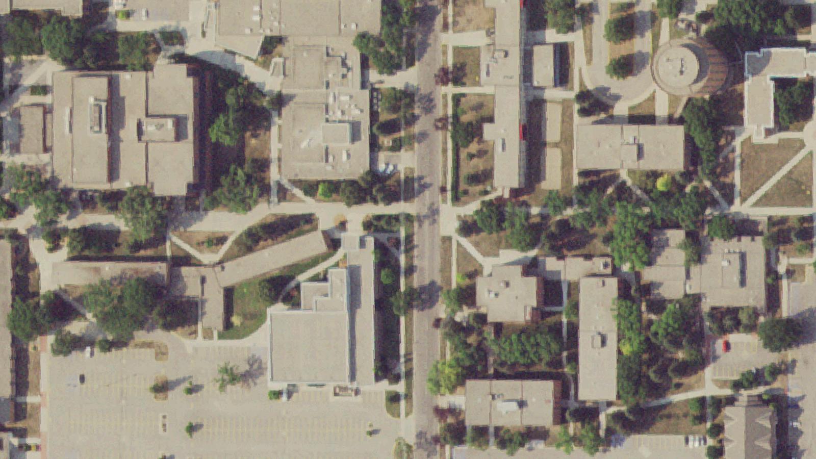 Aerial survey view of Minnesota State University Moorhead — Weld Hall