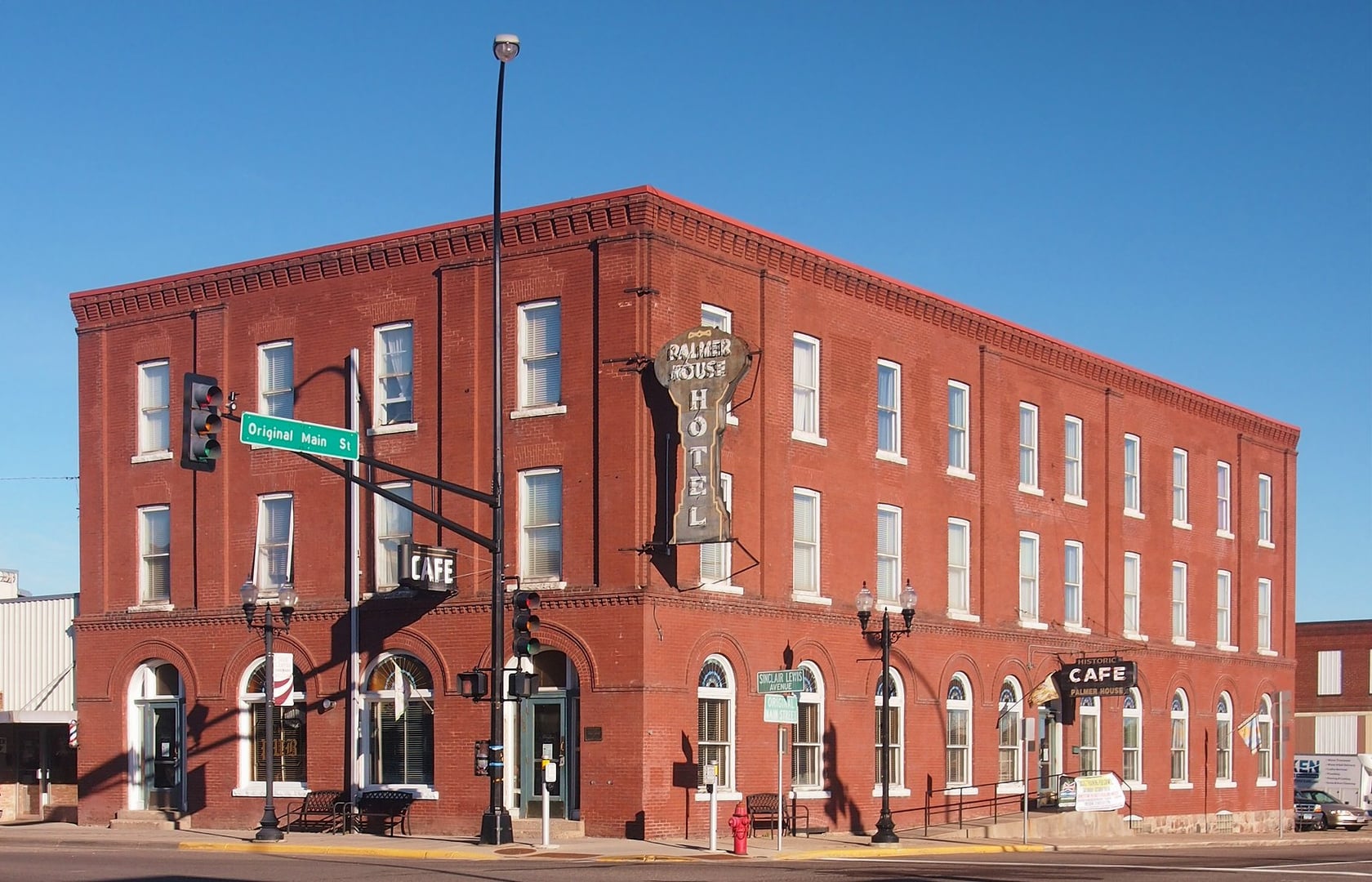 Palmer House Hotel three-story brick exterior, Sauk Centre Minnesota