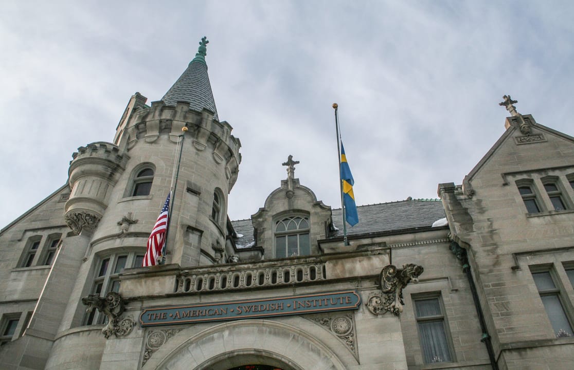 Châteauesque limestone Turnblad Mansion at 2600 Park Avenue, Minneapolis, home of the American Swedish Institute, photographed September 2025