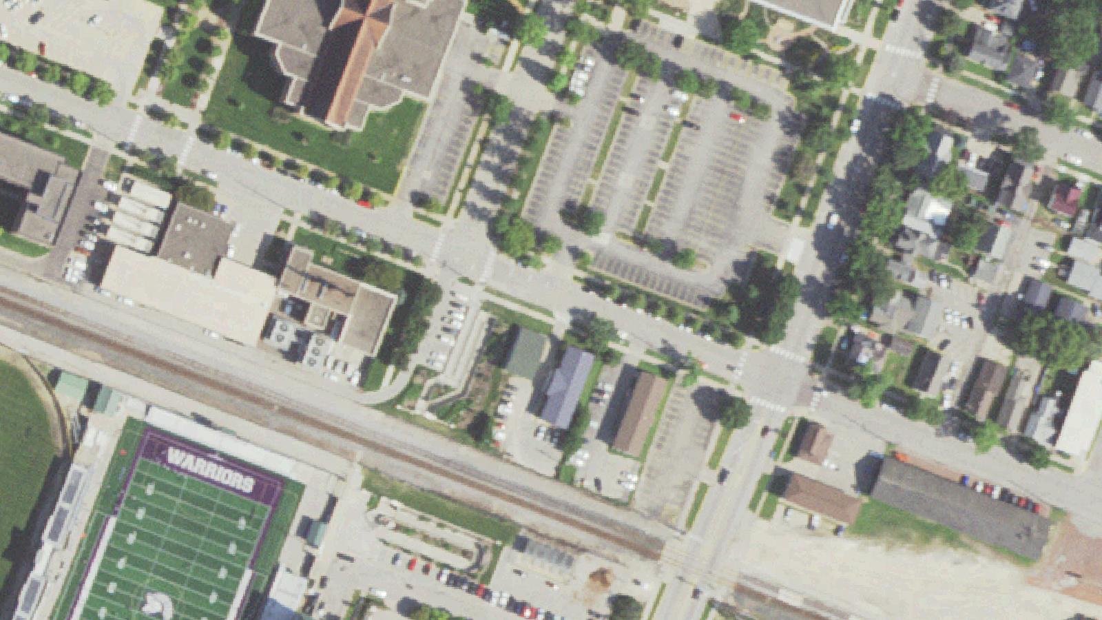 Aerial survey view of Winona State University — Richards Hall