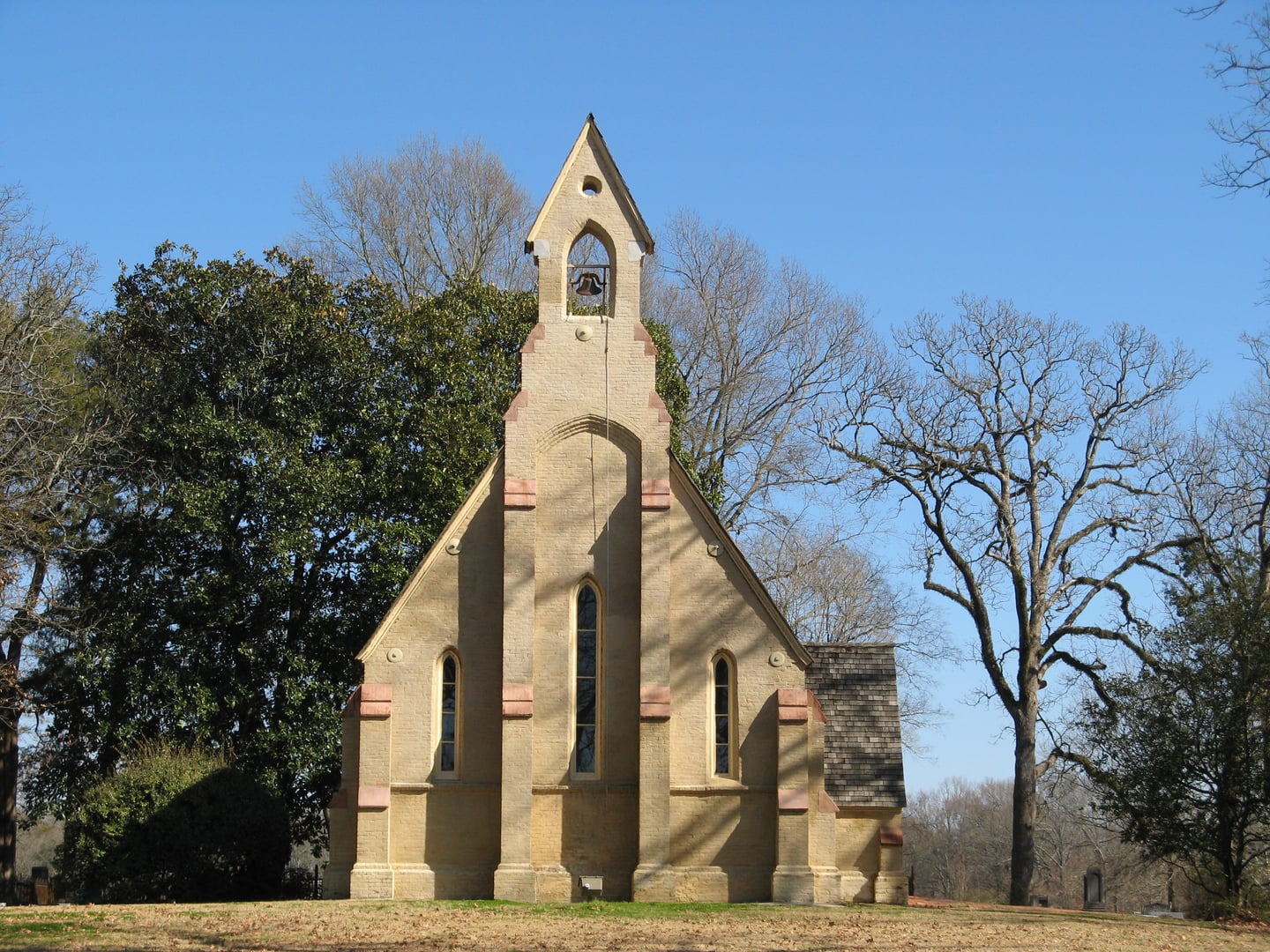 Chapel of the Cross, an 1852 Gothic Revival Episcopal chapel in Madison County, Mississippi, photographed from the exterior