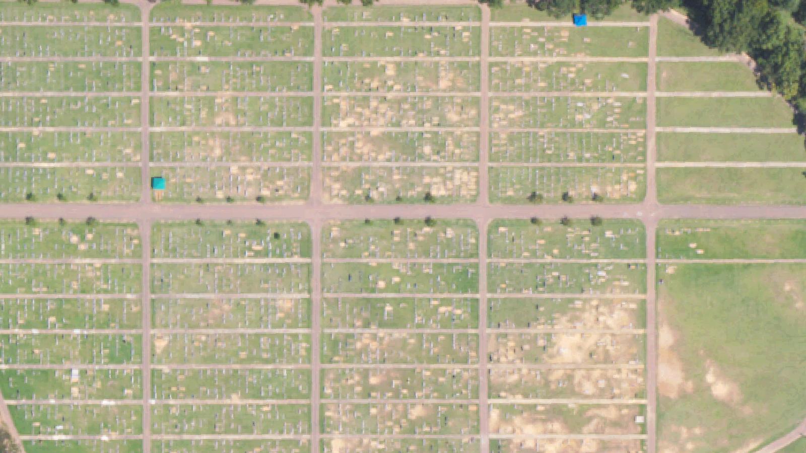 Aerial survey view of Kosciusko City Cemetery