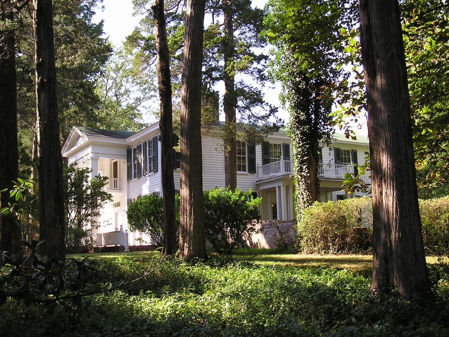 Exterior of Rowan Oak, the 1844 Greek Revival home of Nobel laureate William Faulkner at 916 Old Taylor Road in Oxford, Mississippi.