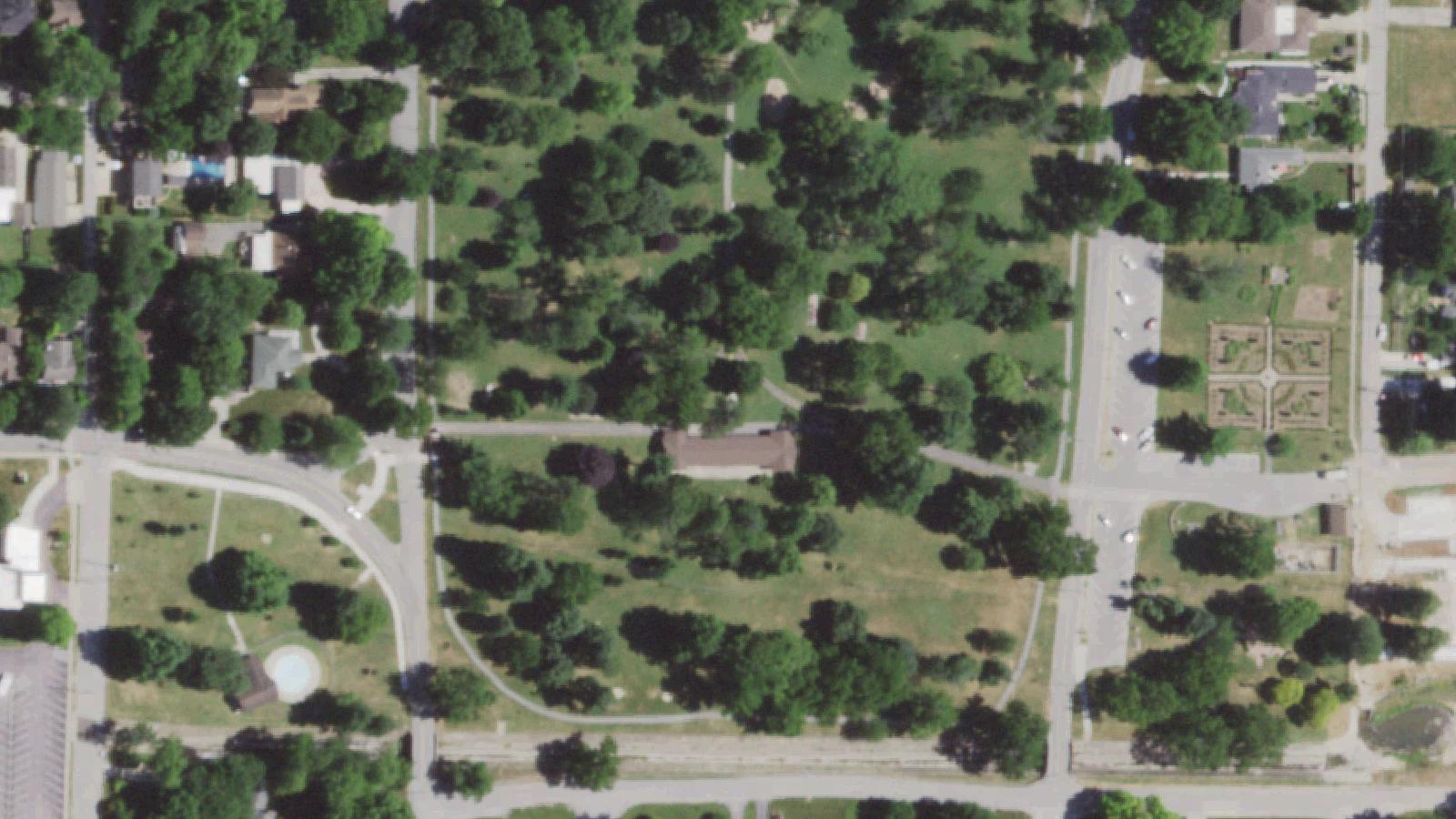 Aerial survey view of Brooks Phelps Grove Park Bridge
