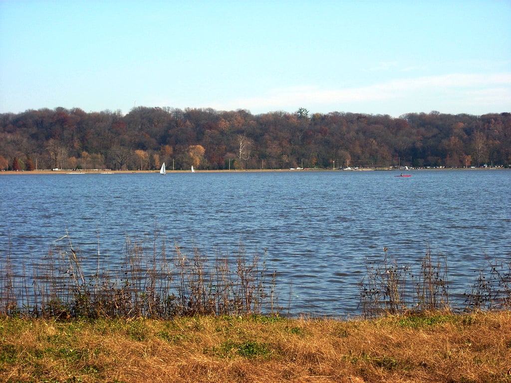 View across Creve Coeur Lake in the St. Louis County park near Maryland Heights, Missouri