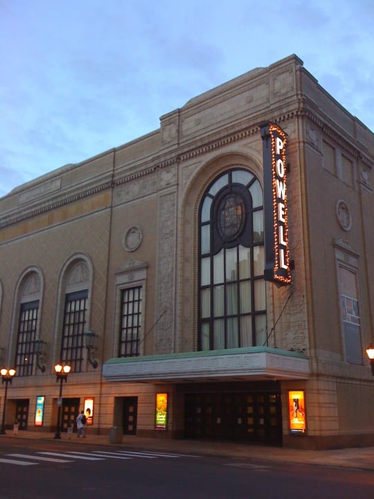 Powell Symphony Hall exterior at 718 N Grand Boulevard in St. Louis, Missouri, the 1925 Rapp & Rapp Italian Renaissance former movie palace converted to a concert hall in 1968