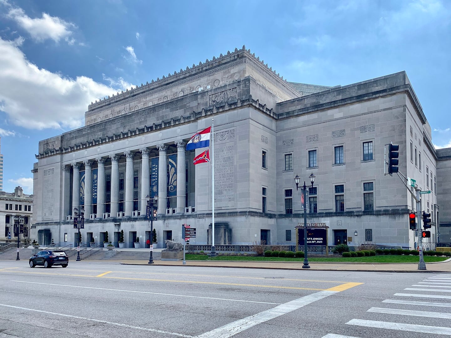 Facade of the Stifel Theatre at 1400 Market Street in downtown St. Louis, Missouri — opened 1934 as the Kiel Opera House, now a 3,100-seat performing arts venue