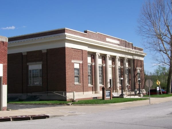 The Elms Hotel exterior in Excelsior Springs Missouri, historic stone resort building