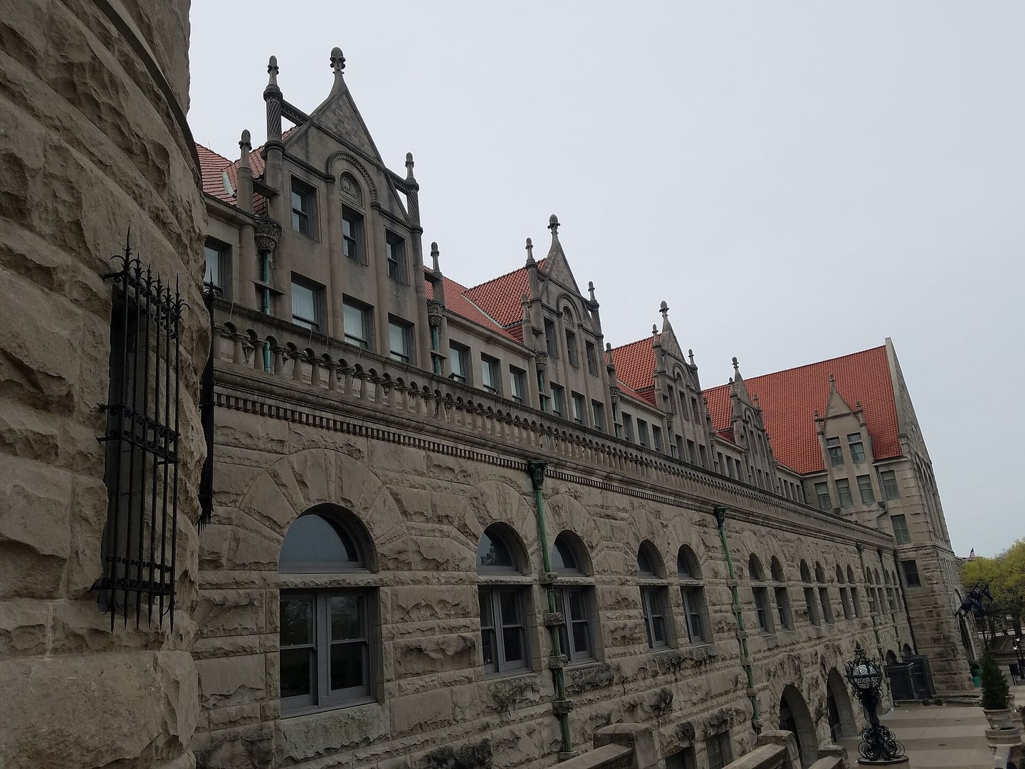 Historic exterior of St. Louis Union Station's 1894 Richardsonian Romanesque head house and clock tower at 1820 Market Street, Missouri