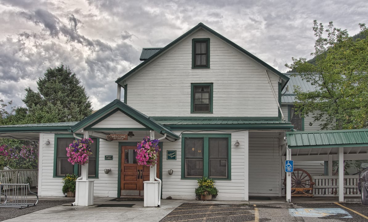 Chico Hot Springs Resort's historic Main Lodge in Pray, Montana