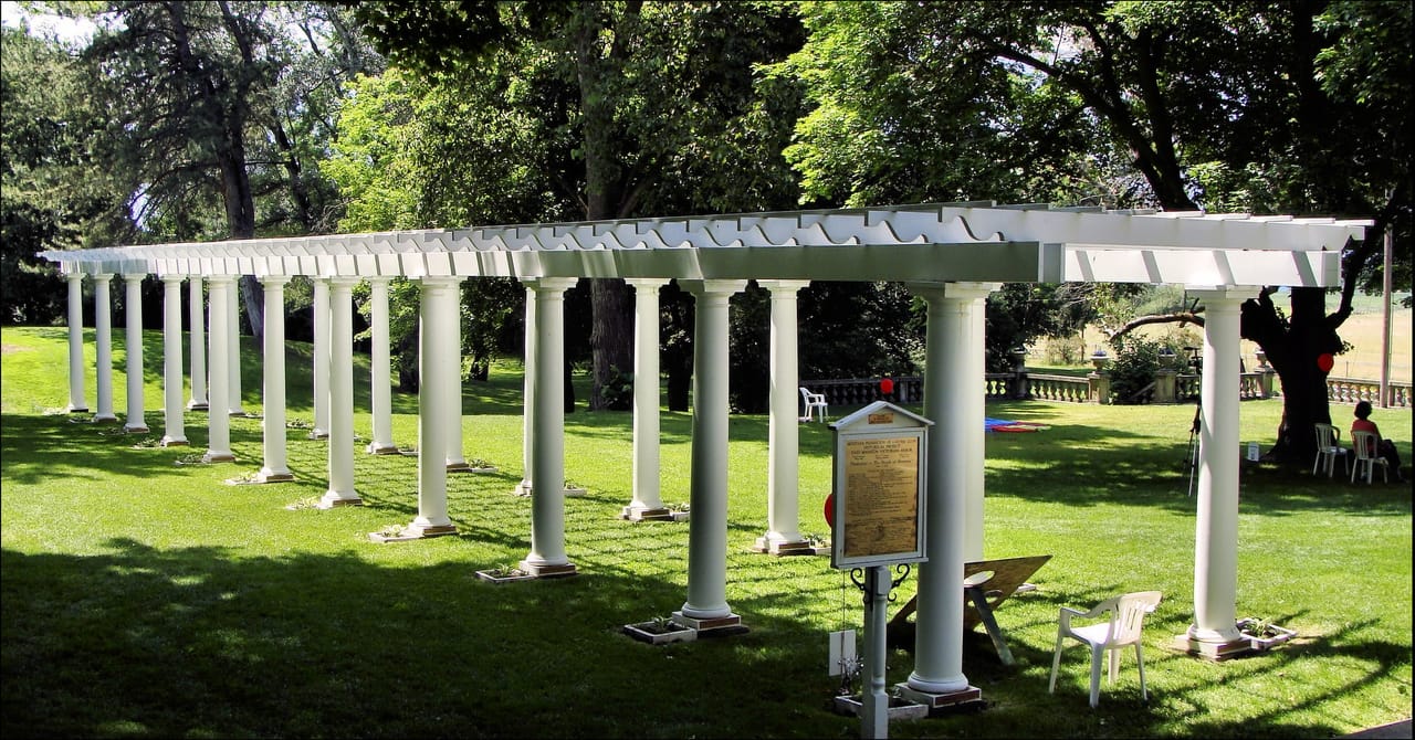 The Victorian-style arbor on the Daly Mansion grounds, used for weddings, Hamilton, Montana.
