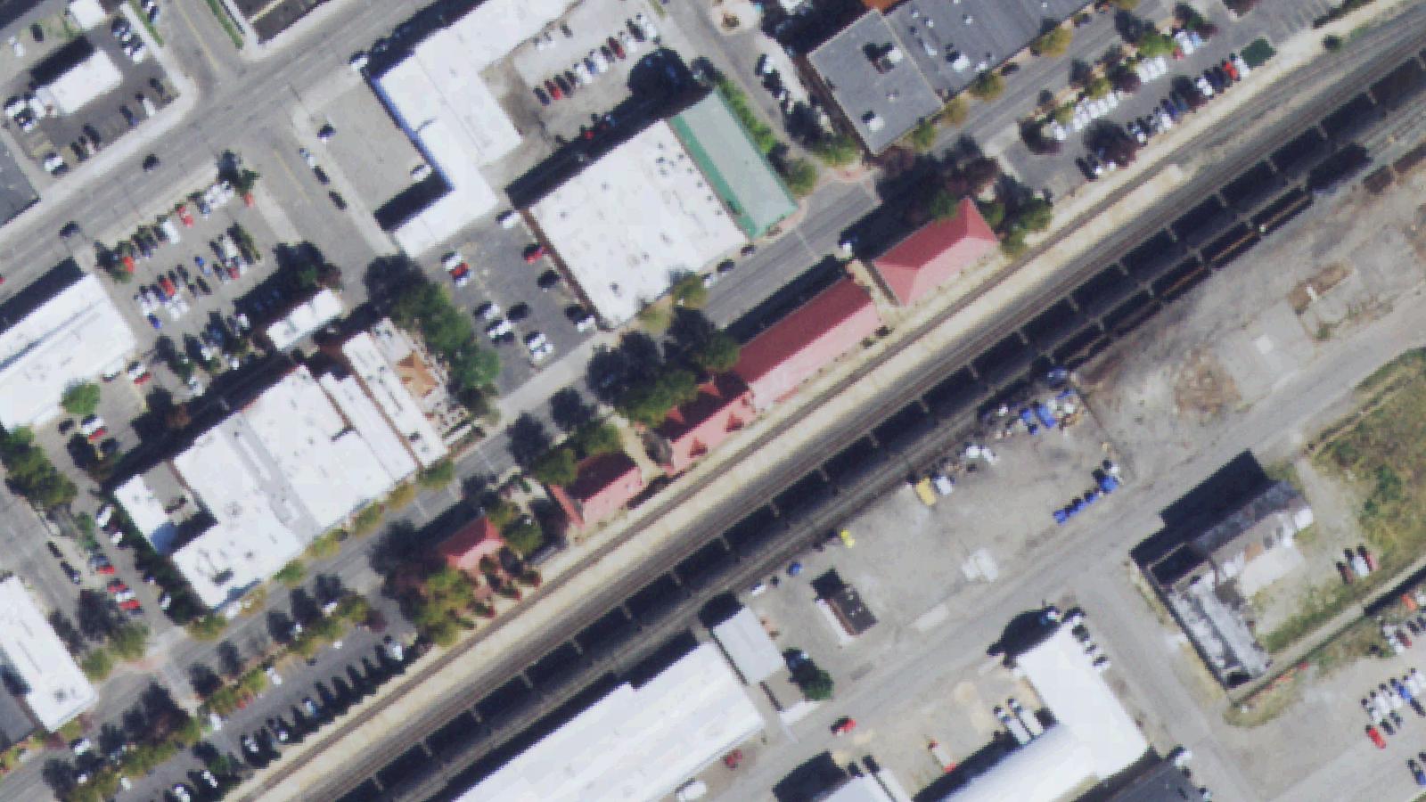 Aerial survey view of The Depot Building (2223 Montana Avenue)