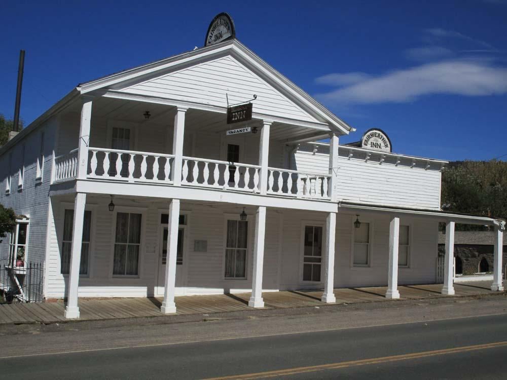 Victorian-era commercial building facade on Wallace Street in Virginia City Montana ghost town