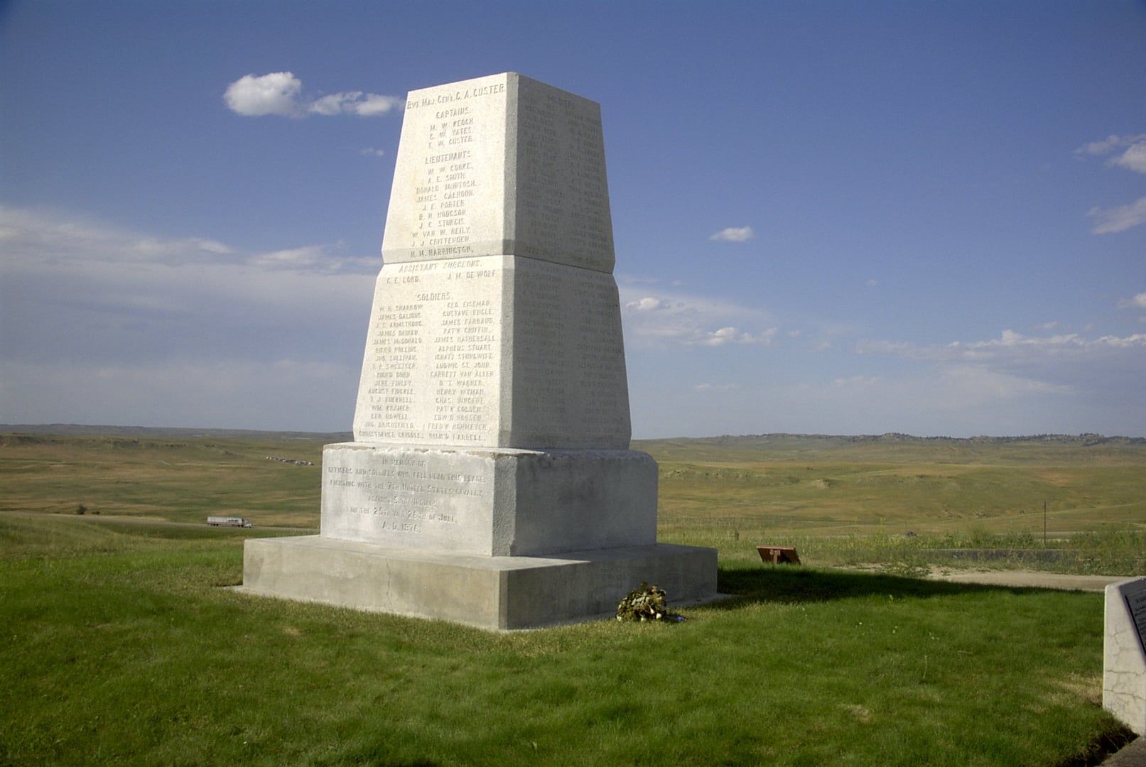 The 7th Cavalry memorial obelisk on Last Stand Hill at Little Bighorn Battlefield National Monument in southeastern Montana