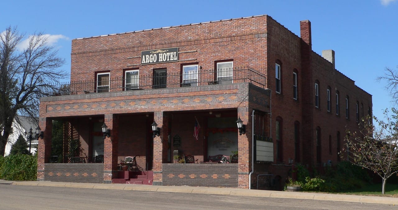 The Historic Argo Hotel seen from the southeast corner of Kansas and West 3rd Streets, Crofton, Nebraska.